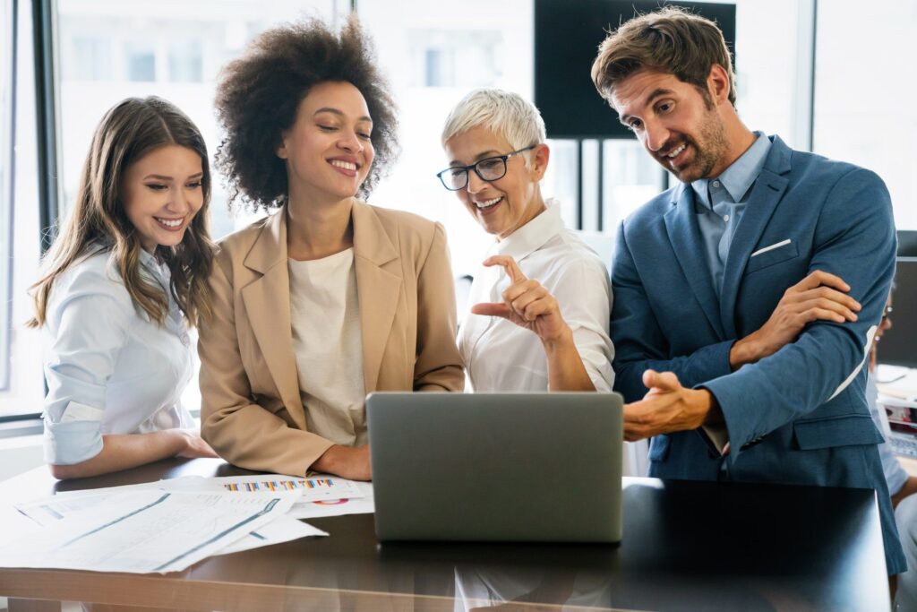 portrait of successful business team working in office